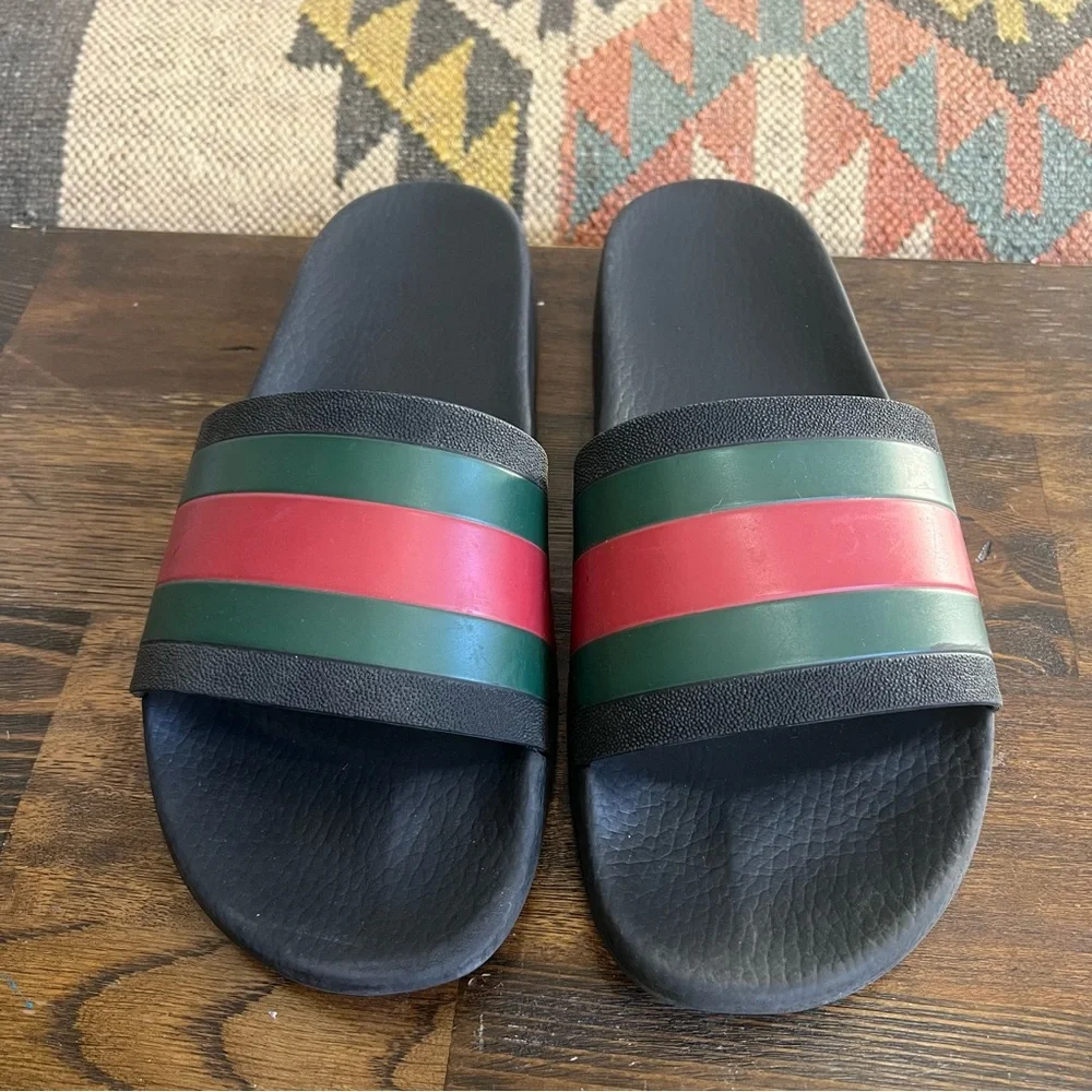 GUCCI Rubber Web Design Slide Sandals Men’s US 11